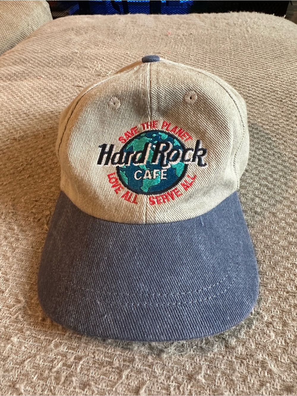 Hard Rock Cafe Tan and Blue 'Save The Planet' Embroidered Cap